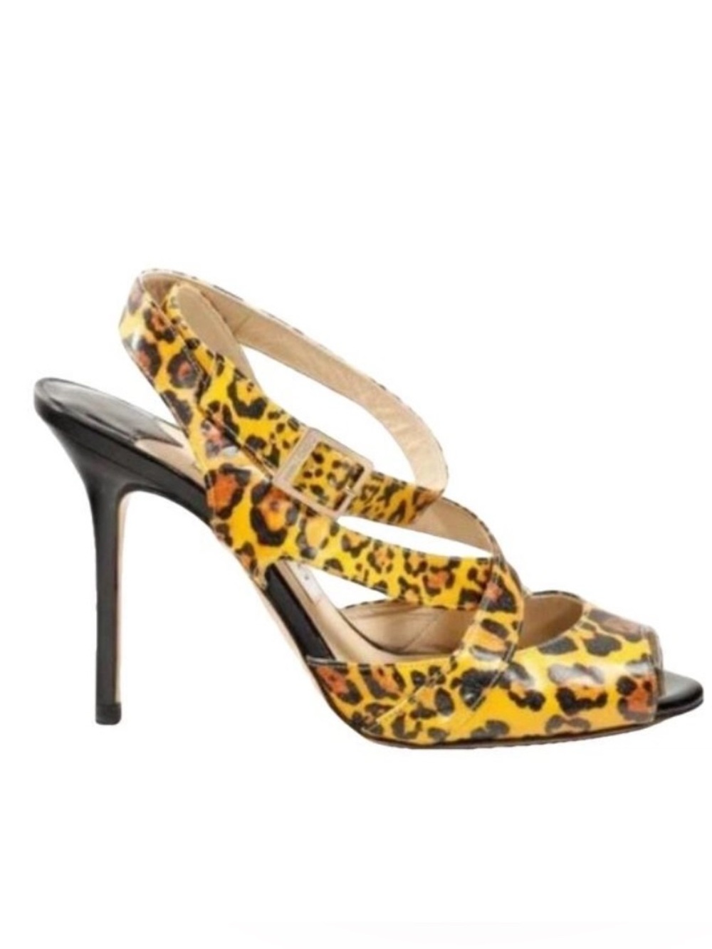 🛍️ Jimmy Choo Authentic Leopard Print Patent Leather Slingback Sandals